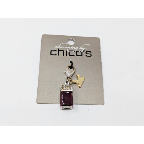 Charming by Chico's Charm Silver Gold Tone Red Enamel Birdhouse Bird New - Picture 1 of 3